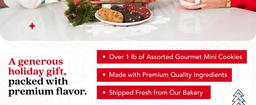 David's Cookies Christmas Cookies Gift Box - Fresh Baked Assorted Mini Cookies in Winterwonderland Tin with Chocolate Chip, White Chocolate Chip & Red Velvet - Gourmet Holiday Food Gift Basket