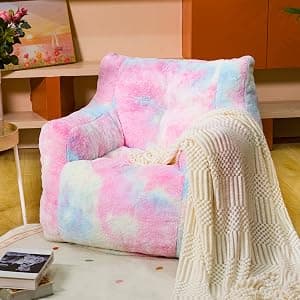Bean Bag Chair with Filling, Faux Fur Comfy BeanBag Chairs for Teens, Adults, Bedroom, Living Room, Reading - Rainbow