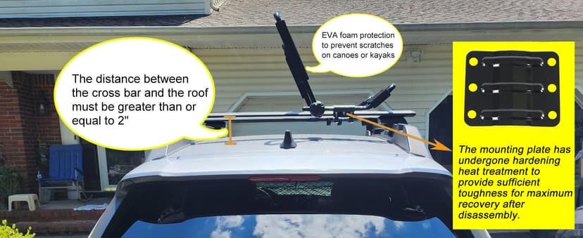 Folding Kayak roof Rack Adjustable for Kayak/Canoe/SUP,J-Bar Rack on Roof Mounting On SUV, Car and Truck Crossbars. (23-krf-1)