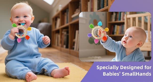 VTECHOLOGY Baby Teething Rings Toys for 0-6 6-12 Months Baby Rattle Teether Sensory Toys for Babies 0-24Months Silicone Teether Relief Chew Soothing Sore Gums for Newborn Infant Essentials BPA Free