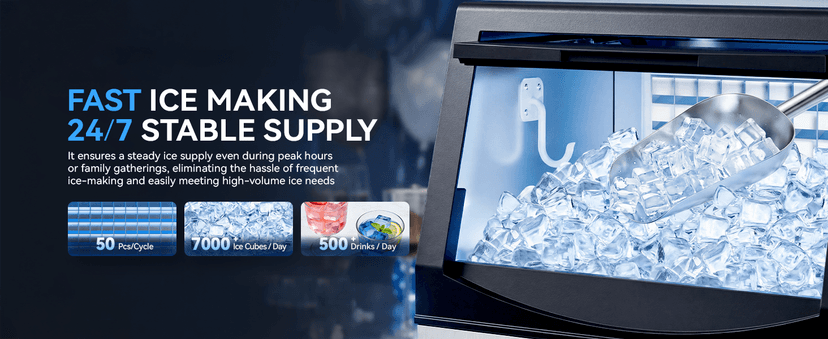 Tehanld Commercial Ice Maker Machine, 110LBS/24H with 33LBS Large Storage Capacity, 50 Ice Cubes/15 Mins, Ice Machine with Self-Cleaning & Water Filter, Under Counter & Freestanding for Home, Bar