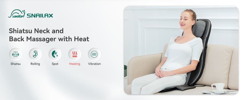 Snailax shiatsu Neck & Back Massager with Heat, Full Back Kneading Shiatsu or Rolling Massage, Massage Chair pad with Height Adjustment, Back Massager for Neck and Shoulder
