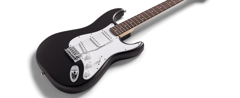 Fender Squier Debut Series Stratocaster Electric Guitar Kit, Beginner Guitar Kit, with 2-Year Warranty, with Padded Gig Bag, Frontman 10G Amp, Strap, and More, Includes Free Lessons, Black