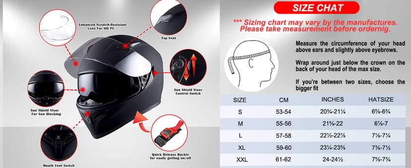 1Storm Motorcycle Street Bike Dual Visor/Sun Visor Full Face Helmet Mechanic with LED Tail Light: Matt Black