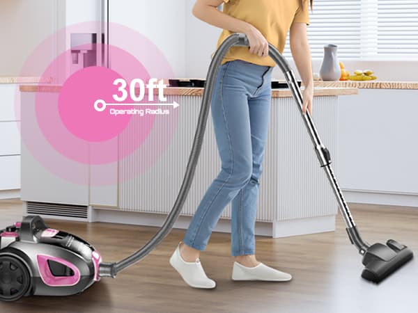 PKUYIE Canister Vacuum Cleaner, 40Kpa 1600W Cyclon Power, Dust Full Indicator, Double HEPA Filters, 3.7Qt Large Capacity, Lightweight Vac for Hard Floors, Carpets, Pet Hair, Pink