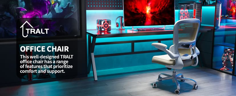 TRALT Office Chair Ergonomic Desk Chair, 330 LBS Home Mesh Office Desk Chairs with Wheels, Comfortable Gaming Chair, High Back Office Chair for Long Hours (Beige)