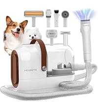 Dog Grooming Vacuum Kit - 3L Vacuum with 7 Tools, Low Noise Electric Clipper and Brush for Pet Shedding at Home, White