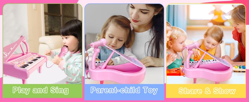 Kids Piano with 22 songs, 8 Percussion Sounds, LED lights, 4 Instrument Modes and Connect to MP3, Phone & Tablet Love&Mini Piano Toys for Girls, 24-Key with Mic, Record & Playback, Ages 3+ B08RB4H9ZN