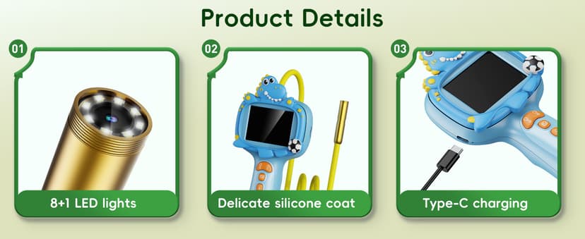 Borescope Camera Toy with Light for Kids - STEM Science Educational Toy for 4 5 6 7 8 9 10 Years Old Boys Girls Birthday Gift, Snake Scope Camera for Outdoor Camping Nature Exploration