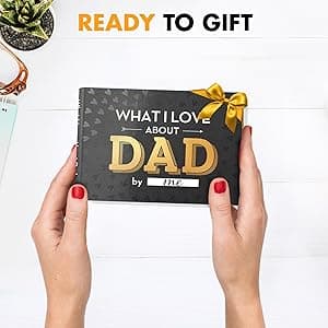 What I Love about Dad Book, Fill-in-the-Blank Book for Dad - Father's day Gifts for Dad from Daughter, Son, Kids - Birthday Gifts for Dad, Dad Birthday Gifts - Dad Christmas Gifts, Stocking Stuffer