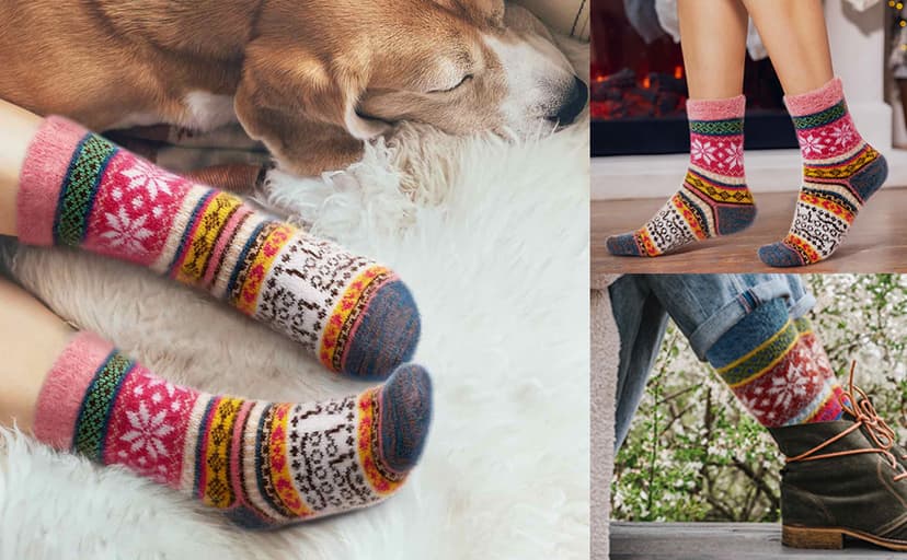 ICEIVY 5 Pair Fuzzy Cozy Socks for Women - Warm Comfy Soft Casual Home Sleep Winter Wool Socks - Gifts for Women