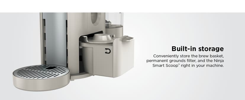 Ninja Pod & Grounds Specialty Single-Serve Coffee Maker, K-Cup Pod Compatible, Brews Grounds, Compact Design, Built-In Milk Frother, 56-oz. Reservoir, 6-oz. Cup to 24-oz. Mug Sizes, Stone, PB051ST