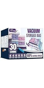 HIBAG Vacuum Storage Seal Bags, 10 Jumbo Space Saver Vacuum Sealer Bags for Clothes, Comforters, Blankets, Bedding (10J)