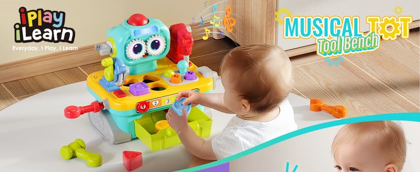 Infant Shape Sorter Activity, Kid Pounding Game, Toddler Learning Toy, 1st Birthday Gift 12 18 24 Month Girl Age One 1 2 3 Yr iPlay, iLearn Toddler Musical Workbench Toy, 1 Year Boy Gift, Baby Tool Set B0CWNGN5V2