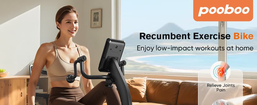 pooboo Recumbent Exercise Bike, Stationary Bikes for Home with Arm Exerciser, Magnetic Recumbent Bike with Ergonomic Backrest & Comfortable Seat, Smart APP, Pulse Sensor, 400LBS Weight Capacity