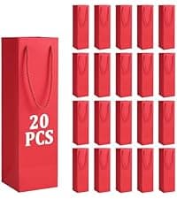 Tlenpo 20 Pack White Wine Gift Bag Set with Handles, 13.7x3.8x3.8 Inch, Kraft Whiskey Wine Bag for Valentines, Wedding, Easter, Christmas, Baby Shower, Birthday Party