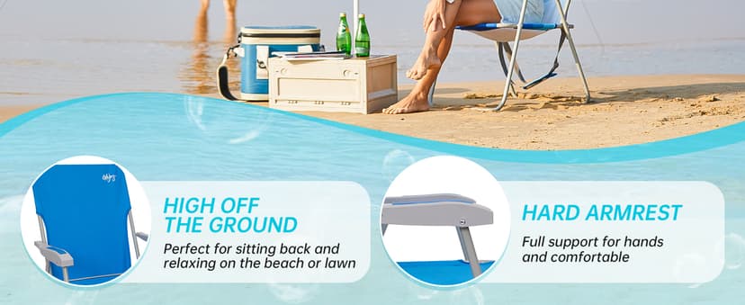#WEJOY Folding Beach Chair for Adults, Lightweight Beach Chair with Shoulder Straps, High Back Camping Chairs with Hard Armrest, Supports 300lbs for Outdoor Lawn Concert