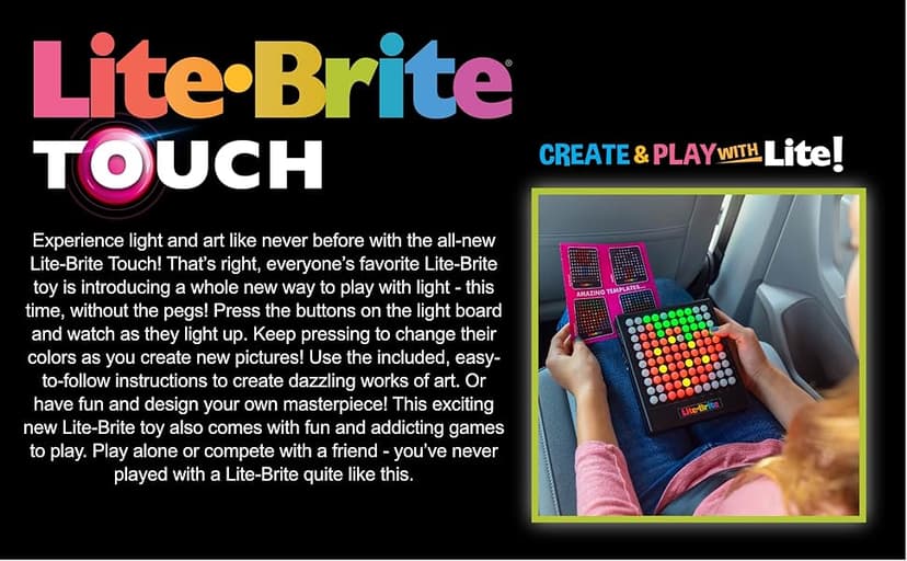 Lite-Brite Touch - Create, Play and Animate - Light Up Portable Stem Sensory Learning Toy, Creative Art Stem Toy for Girls, Boys, Unisex, Toddler, Holiday, Birthday, Gift, Ages 6+