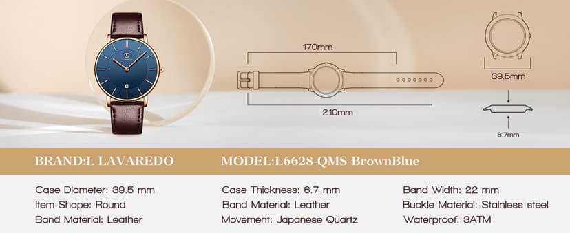 L LAVAREDO Watch for Men, Extremely Thin Mens Watches Minimalist Analog Men's Leather Wrist Watches with Time/Date, Birthday Gift for Men Boyfriend