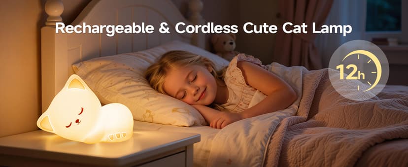 5-Level Dimmable Tap Night Light with Rechargeable Battery. Cute Stuff,Cat Room Decor & Gifts for Women,Adults, Teens & Kids. Mubarek Sleepy Cute Cat Gifts - 16-Color Silicone Night Light with Remote B0D8QGT88D