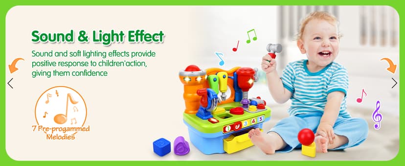 Montessori Toys with Sound Lights Effect, Shape Sorter, Christmas Birthday Gift for Boy Girl,Engineer Pretend Play Workbench Toys for 1 Year Old Boy, Musical Toy Tool Bench, 1 2 3 Years old Boy Gifts B08345YDXJ