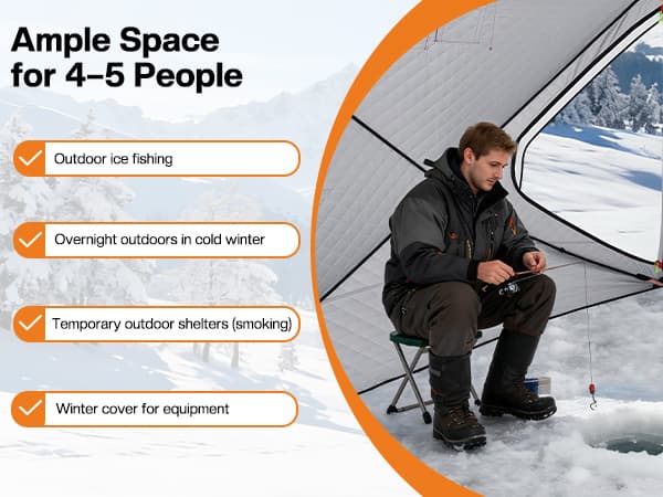 Albott Insulated Pop-Up Ice Fishing Tent, Ice Shanty with Oxford Fabric, Waterproof Rain Cover, Chimney Vent, Anchors, Ropes, Carry Bag, Insulated Large Fishing Area