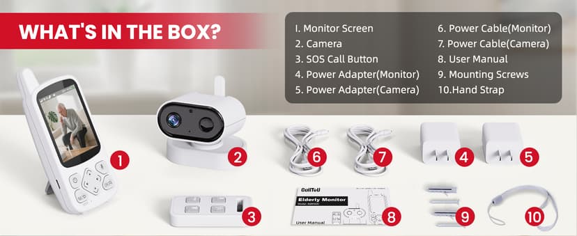 CallToU 2-Way Talk Baby Monitors for Elderly with Call Button Room Monitors for Elderly Monitor with Camera and Audio Night Vision Video Monitor for Elderly Seniors Dementia Patients No WiFi