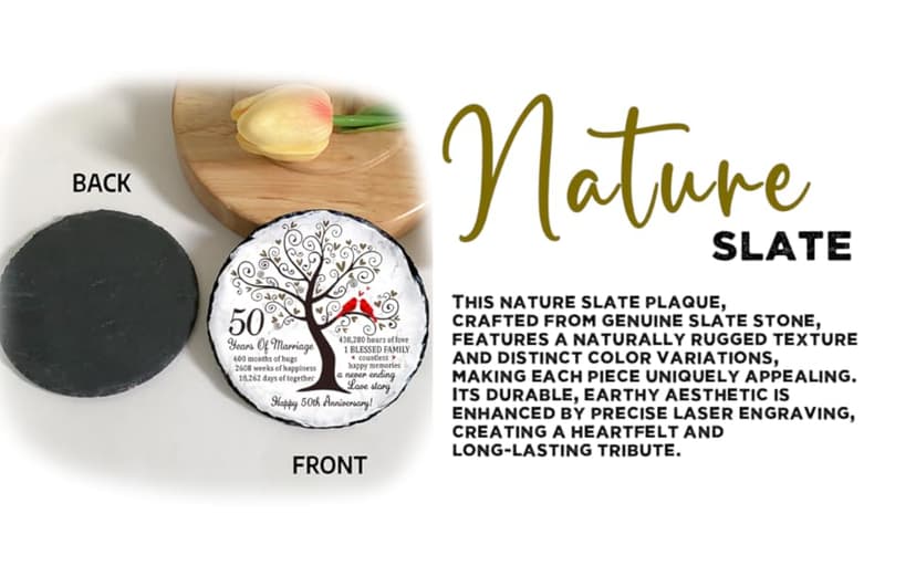 Golden Couple Slate Plate – 50th Wedding Anniversary for Parents, Gifts for Husband and Wife – Unique Decorative Keepsake Sign to Celebrate 50 Years of Love and Marriage