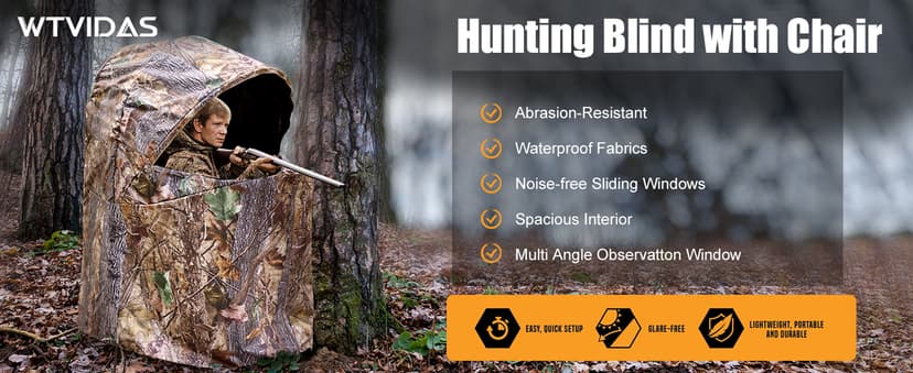 Hunting Blinds with Chair Pop Up Ground Blinds with Carrying Bag Portable 1-Person Hunting Tent for Deer & Turkey Hunting