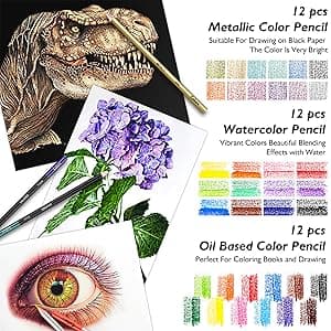 Caliart 176PCS Art Supplies Sketching Kit with 100 Sheets 3-Color Sketch Book, Graphite Colored Charcoal Watercolor & Metallic Pencils, School Supplies Gifts for Artists Adults Teens Girls Boys Kids