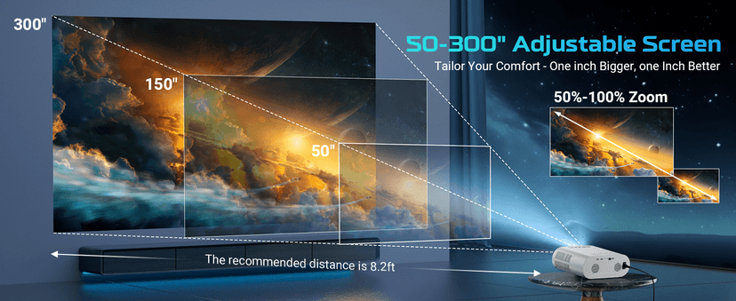 GooDee Smart Viedo Projector 4K with WiFi and Bluetooth, 1000ANSI Brightness Auto Keystone Focus Mini Movie Projector Portable for Home Theather Indoor/Outdoor