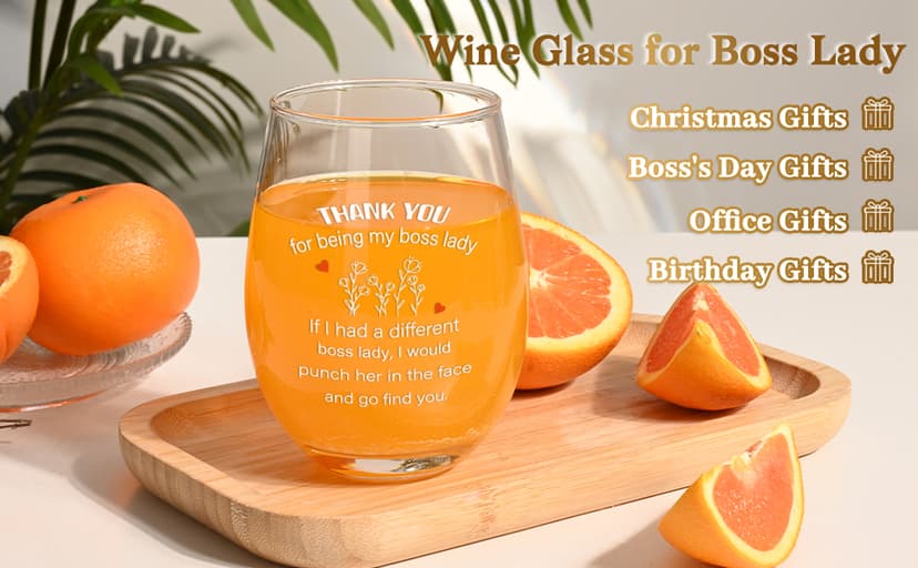 Futtumy Boss Lady Gifts, Bosses Day Gifts for Women, Thank You for Being My Boss Lady Wine Glass, Funny Boss Day Gift Office Christmas Birthday Retirement Gift for Women Manager, 17 Oz