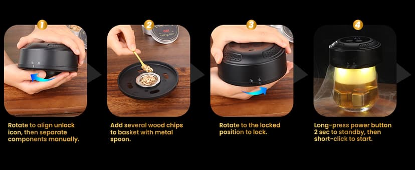 Electric Whiskey Smoker Kit, CHERRYQUEEN Old Fashioned Smoker Kit, Built-in Lighter & Ambient Light, 4 Reusable Ice Cubes 6 Wood Chips, Gifts for Men Dad Husband Whiskey Lovers (Birthday/Christmas)