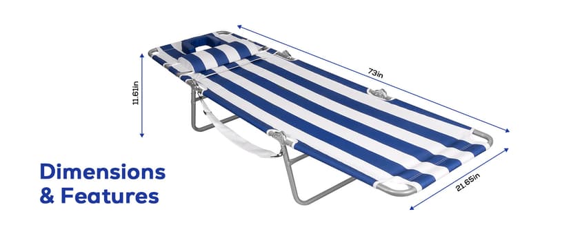 Romswi 2PK Folding Tanning Beach Chair with Face Hole, 5-Position Reclining Sun Lounger, Portable Face Down Tanning Chair with Arm Holes & Side Pocket for Beach, Pool, Patio, Navy and White Stripe