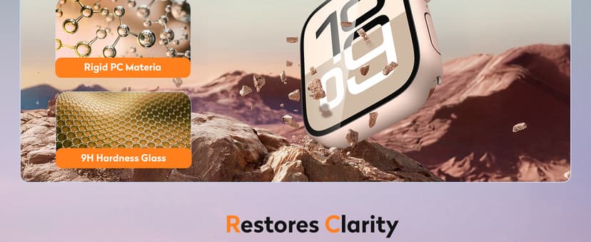 Misxi 2 Pack Tempered Glass Case Compatible for Apple Watch Series 11 (2025) Series 10 42mm, Hard PC Screen Protector Overall Protection Scratch-Resistant Cover for iWatch, 1 Rose Gold + 1 Transparent