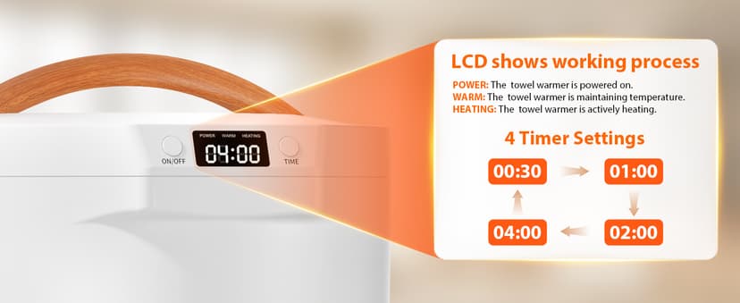 Towel Warmers for Bathroom, 20L Large Towel Warmer Bucket, Fits Up Two 40"X70" Oversized Towels, Bathrobes, Blankets, Towel Heater with LCD, 4 Timer Setting and Auto Shut Off(White)