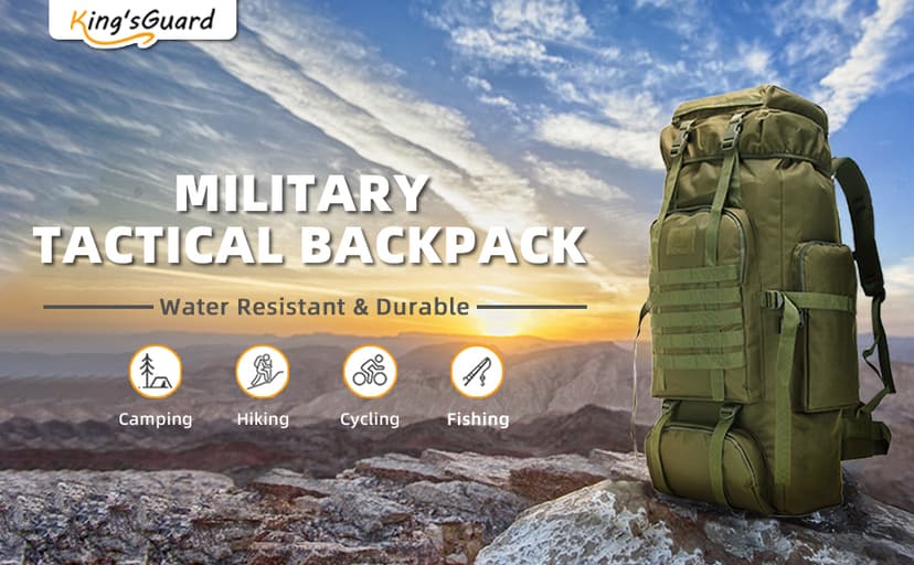 King'sGuard 70L Camping Hiking Backpack for Men Women Large Military Tactical Backpack Molle Rucksack Backpack for Outdoor