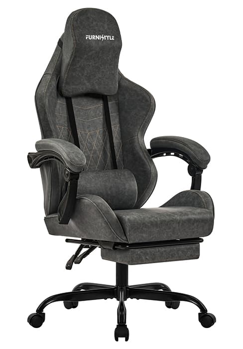 Gaming Chair with Footrest, Reclining Video Game Chairs for Adults with Lumbar Support, Linkage Armrests, Ergonomic Computer Chair for Gaming or Office, PU Black-White