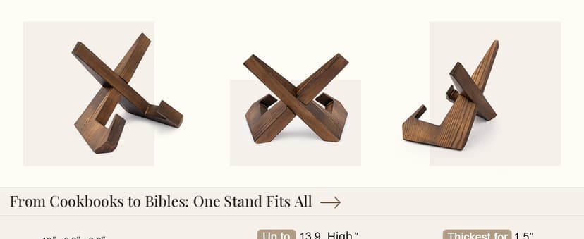 Wooden Cookbook Holder, Rustic Cook Book Holder Stand - Rustic Brown - 1 Set PUERSI Cookbook Stand for Kitchen, Recipe Book Holder for Kitchen Counter B09V57Y5NV