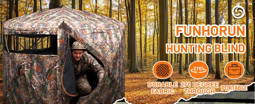 FUNHORUN Hunting Blind 270/360 Degree See Through Ground Blind,2/3 Person Soft Material Pop-Up Camouflage Tent,Easy-Fold Portable Concealed Shelter with Carrying Bag