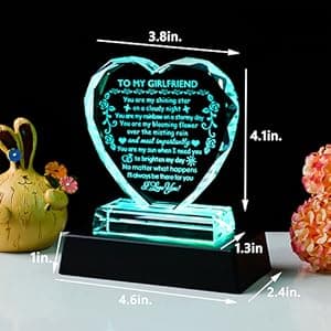 YWHL Romantic Girlfriend Gifts from Boyfriend, To My Girlfriend Crystal Heart Shaped Keepsake with Colorful Light Base, Girlfriend Birthday Gift, Gifts for Girlfriend on Anniversary Valentine