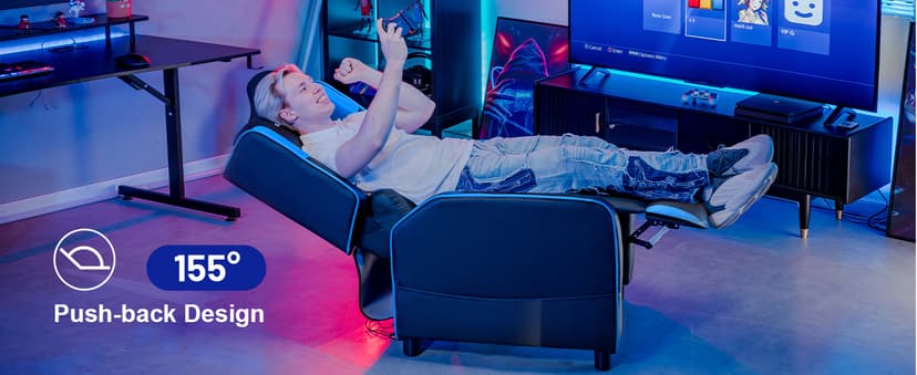 GTPLAYER Gaming Recliner Chair for Living Room Racing Style Single PU Leather Gaming Sofa for Adults Modern Game Recliners Ergonomic Comfortable Home Theater Seating, Blue
