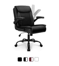 NEO CHAIR Desk Office Gaming Computer Chair Ergonomic Executive Mid-Back Leather with Adjustable Padded Flip-Up Armrests Cushion Wheels Swivel for Home Study Task (Black White)
