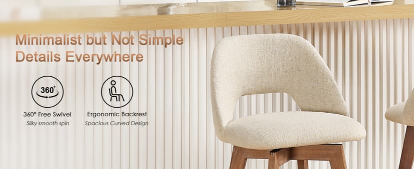 Zesthouse Swivel Farmhouse Bar Stools Set of 4, 26" Modern Counter Stools with Open Back & Natural Wood Legs, Upholstered Linen Fabric Counter Height Barstools, High Chairs for Island Kitchen, Green