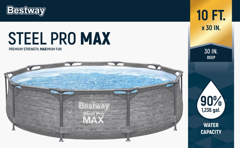 Bestway Steel Pro MAX 10' x 30" Above Ground Pool, Round Metal Frame Outdoor Swimming Pool Set with Filter Pump, Stacked Stone Print