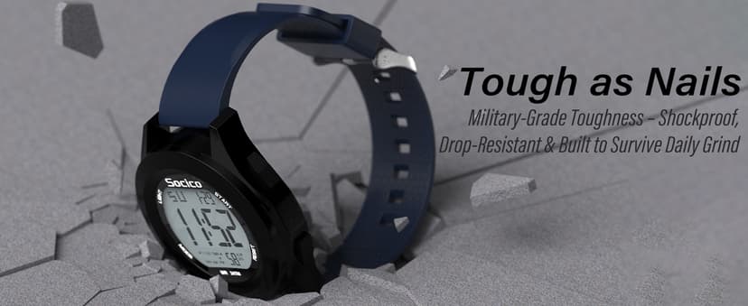 SOCICO Mens Digital Watch Sports Waterproof Outdoor Large Face Military Watches with Stopwatch Back Light Alarm Date Display