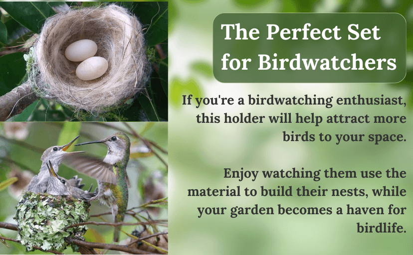 Hummingbird Nesters - Bird Nesting Material Holder for Wild Birds - Humming Bird House Materials Gifts for Bird Watching Nature Lovers - Refillable Outdoor Nesting Station to Build a Nest