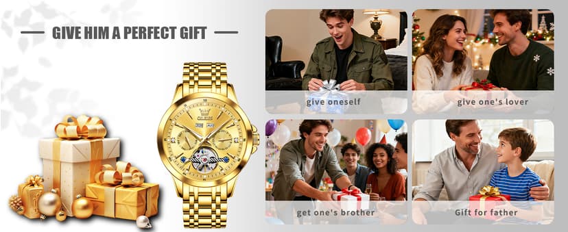 OLEVS Automatic Watches for Men Luxury Skeleton Multi-Function Mechanical Watch Self Winding Date Waterproof Luminous Mens Watch