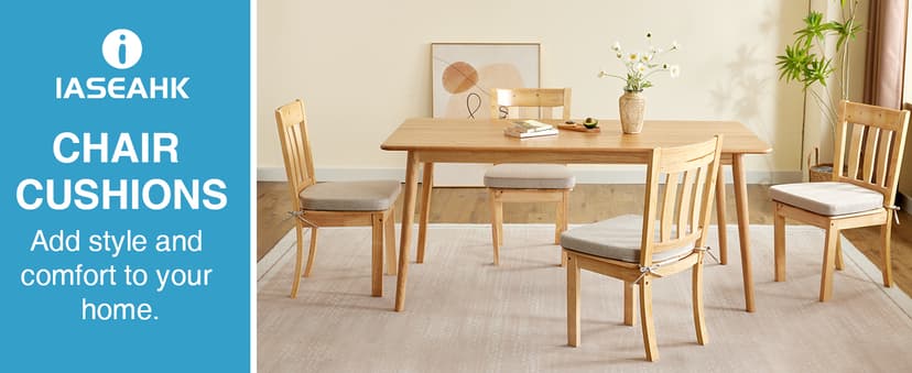 IASEAHK Chair Cushions for Dining Chairs Set of 4, Non Slip Kitchen Chair Pads, 17" x 16" x 2", Indoor Dining Chair Cushions with Ties, D-Shaped Seat Cushions for Kitchen Chairs, Beige