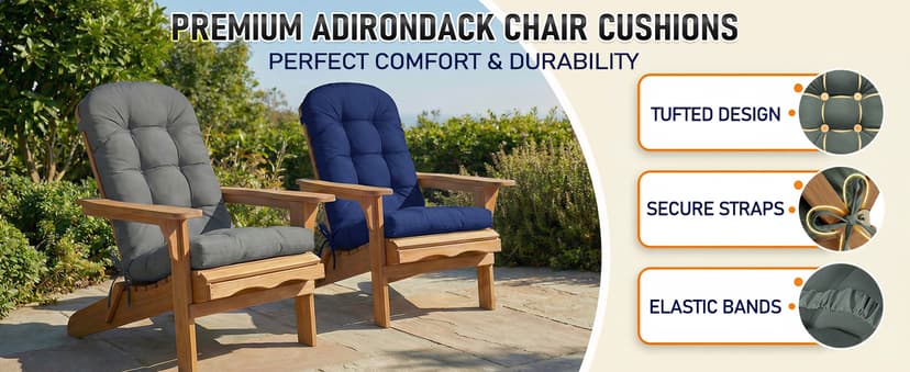 MAGIC ELEPHANT Adirondack Chair Cushion, Memory Foam Outdoor Chair Cushion, Water-Repellent Thick High Back Patio Rocking Chair Pad Seat Cushion Replacement (Gray)